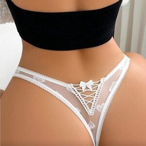 Elegant White Lace Thong